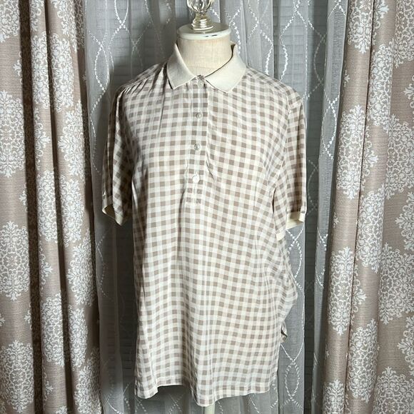 Saks Fifth Avenue REAL CLOTHES 100% Silk Checkered Top - Size Small - Picture 1 of 6